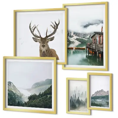 Set di 5 quadri con paesaggi naturali di montagna