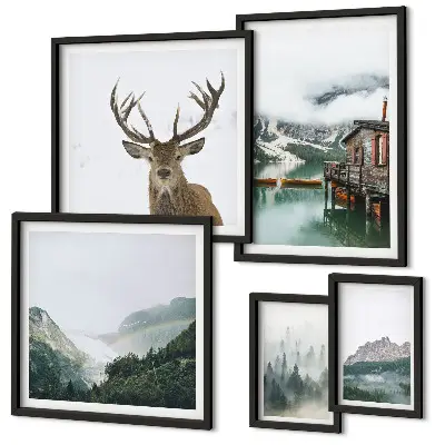 Set di 5 quadri con paesaggi naturali di montagna