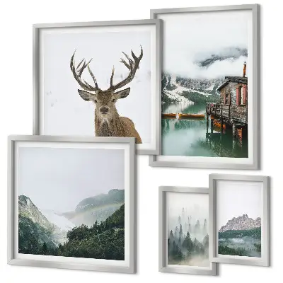 Set di 5 quadri con paesaggi naturali di montagna