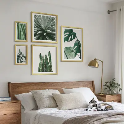 Set di 5 quadri con piante tropicali verdi da interno