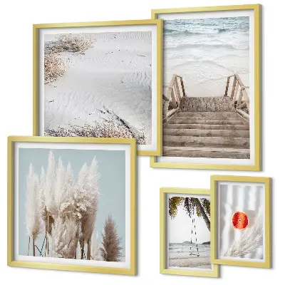 Vista sulla spiaggia e natura polittico con cornice