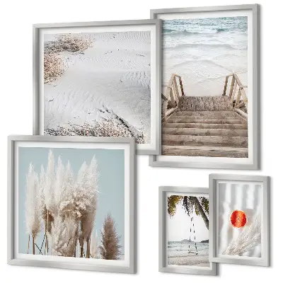 Vista sulla spiaggia e natura polittico con cornice