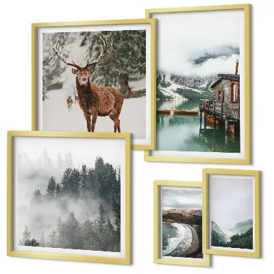 Set di 5 quadri con stampa di natura fauna selvatica e montagne