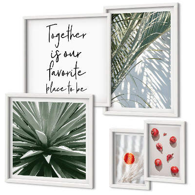 Set di 5 quadri Stile bohémien, piante, frutta, tropici