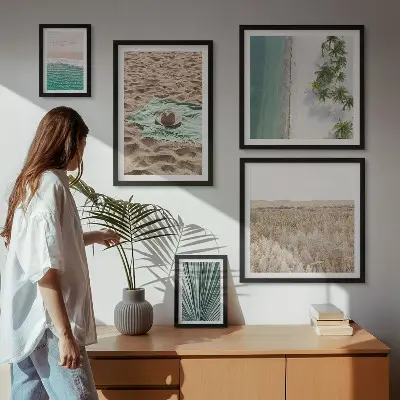 Vista su una spiaggia tropicale quadro polittico con cornice