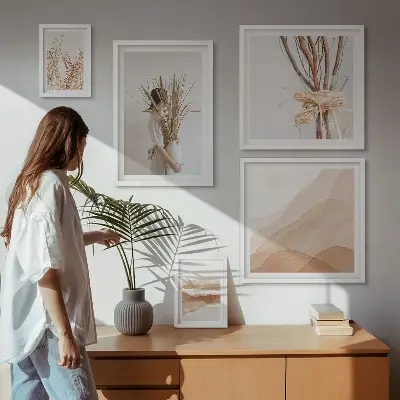 Set di quadri incorniciati con eleganti giardini in stile boho e piante