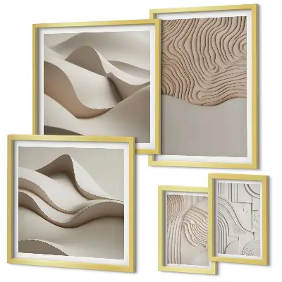 Set di 5 quadri con motivi astratti sui toni del beige