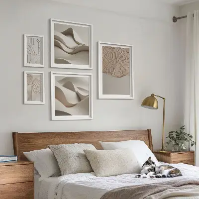 Set di 5 quadri con motivi astratti sui toni del beige