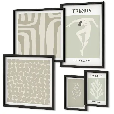 Set di quadri incorniciati con elegante grafica astratta verde