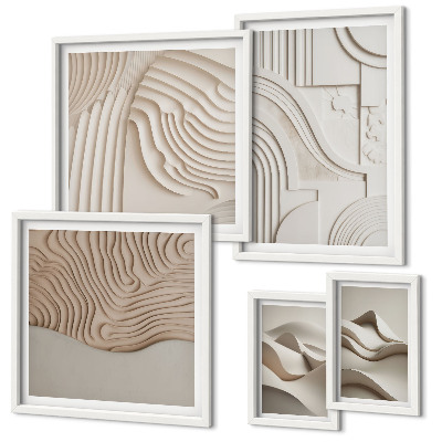 Polittico con cornice Strutture astratte beige-bianche