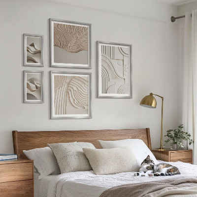 Polittico con cornice Strutture astratte beige-bianche