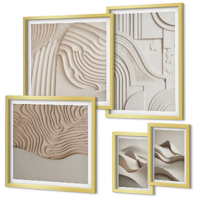 Polittico con cornice Strutture astratte beige-bianche