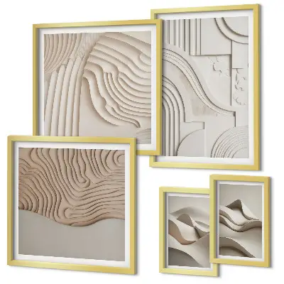 Polittico con cornice strutture astratte beige e bianche