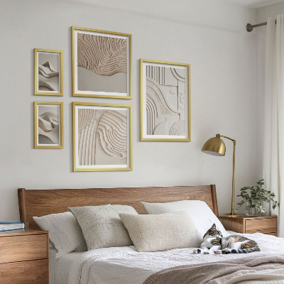 Polittico con cornice Strutture astratte beige-bianche