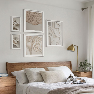 Polittico con cornice Strutture astratte beige-bianche