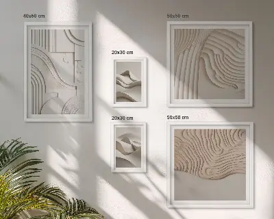 Polittico con cornice strutture astratte beige e bianche