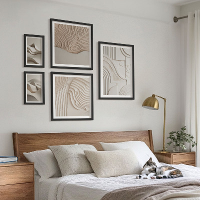 Polittico con cornice Strutture astratte beige-bianche