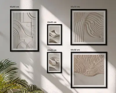 Polittico con cornice strutture astratte beige e bianche