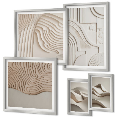 Polittico con cornice Strutture astratte beige-bianche