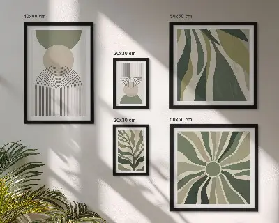 Set di 5 quadri decorazione con eleganti astrazioni e elementi vegetali