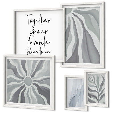 Set di 5 quadri Motivi astratti grigi e bianchi