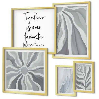 Set di 5 quadri con motivi astratti grigi e bianchi