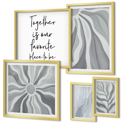 Set di 5 quadri Motivi astratti grigi e bianchi