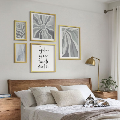Set di 5 quadri Motivi astratti grigi e bianchi