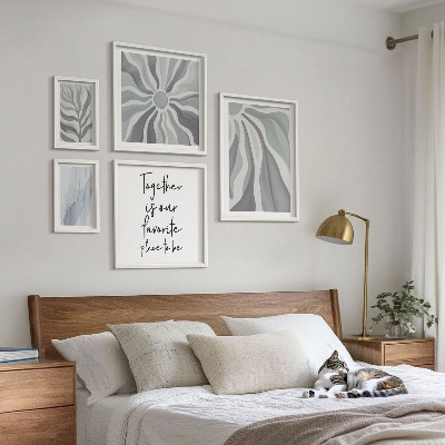Set di 5 quadri Motivi astratti grigi e bianchi