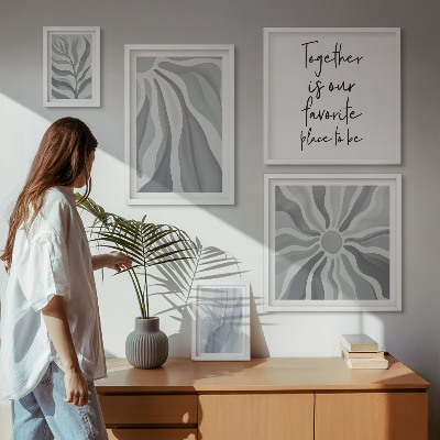 Set di 5 quadri Motivi astratti grigi e bianchi