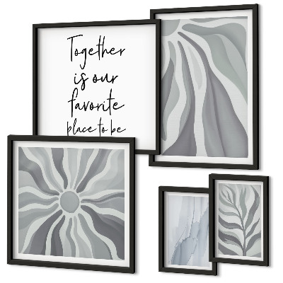 Set di 5 quadri Motivi astratti grigi e bianchi