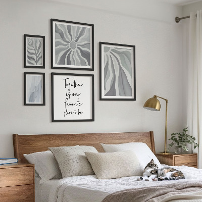 Set di 5 quadri Motivi astratti grigi e bianchi