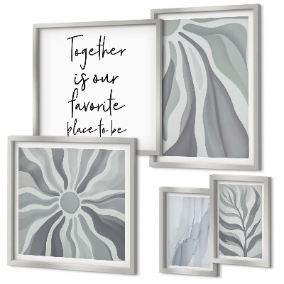 Set di 5 quadri Motivi astratti grigi e bianchi