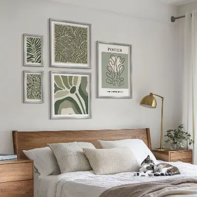 Set di 5 quadri con forme vegetali astratte in stile boho