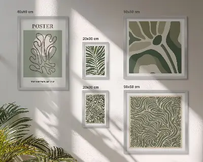 Set di 5 quadri con forme vegetali astratte in stile boho
