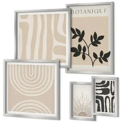 Set di 5 quadri con eleganti motivi vegetali in tonalità neutre