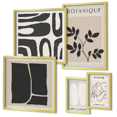 Polittico con cornice con eleganti grafiche astratte di piante
