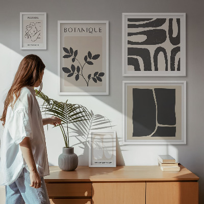 Polittico con cornice Eleganti grafiche astratte di piante