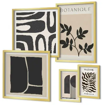 Set di 5 quadri con grafica astratta dallo stile naturalistico ed elegante