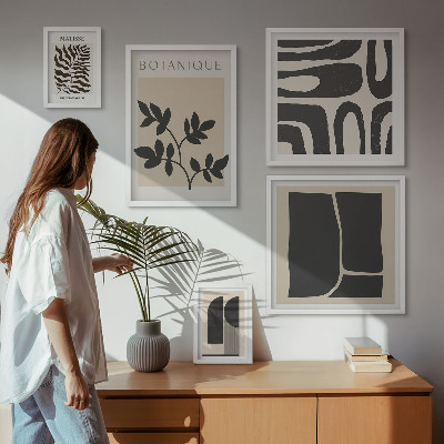 Set di 5 quadri Grafica astratta naturalistica elegante