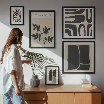 Set di 5 quadri Grafica astratta naturalistica elegante