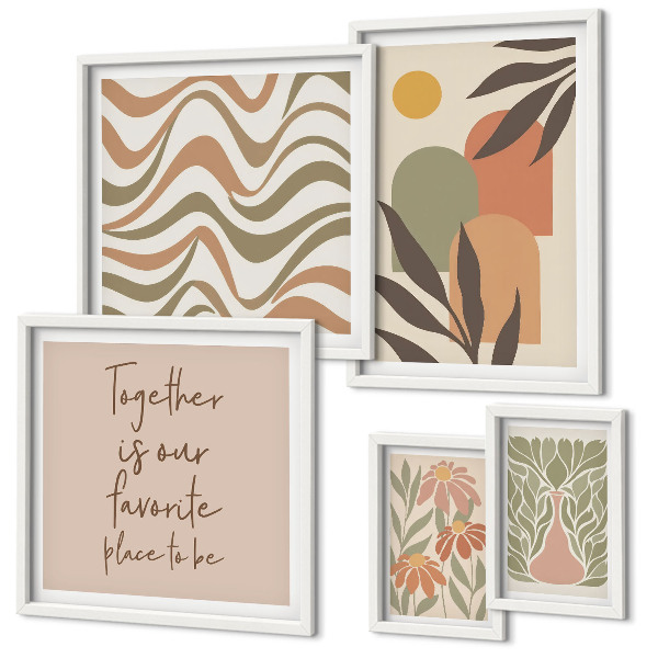 Set di 5 quadri Eleganti decorazioni per piante dai colori pastello