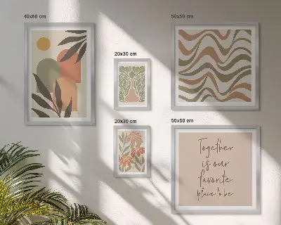 Set di 5 quadri con eleganti decorazioni floreali dalle tonalità pastello