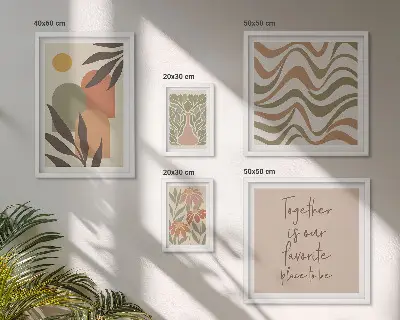 Set di 5 quadri con eleganti decorazioni floreali dalle tonalità pastello