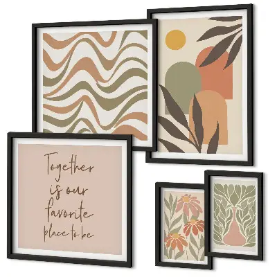 Set di 5 quadri con eleganti decorazioni floreali dalle tonalità pastello