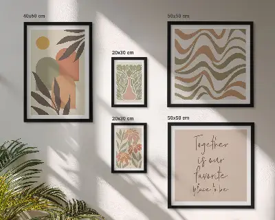 Set di 5 quadri con eleganti decorazioni floreali dalle tonalità pastello