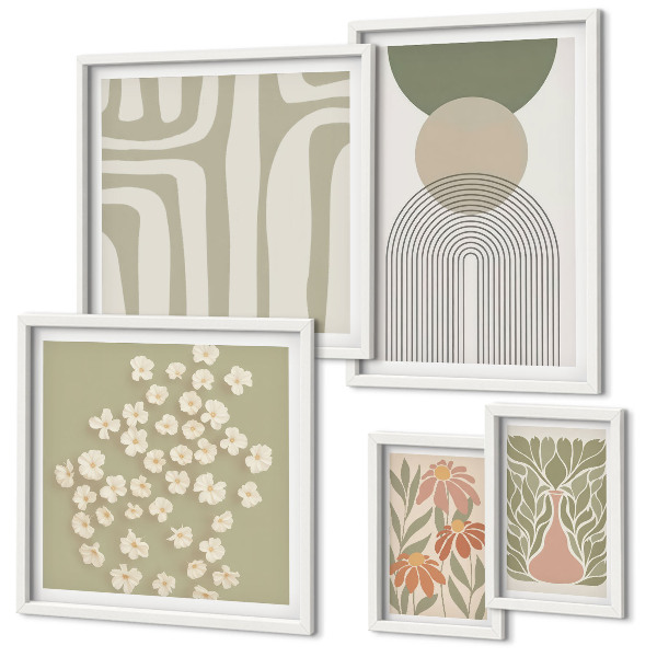 Set di quadri incorniciati Eleganti grafiche floreali dai colori pastello