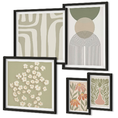 Set di quadri incorniciati Eleganti grafiche floreali dai colori pastello