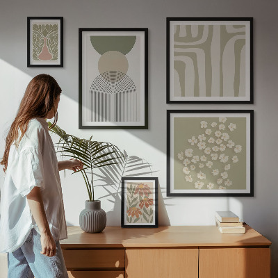 Set di quadri incorniciati Eleganti grafiche floreali dai colori pastello