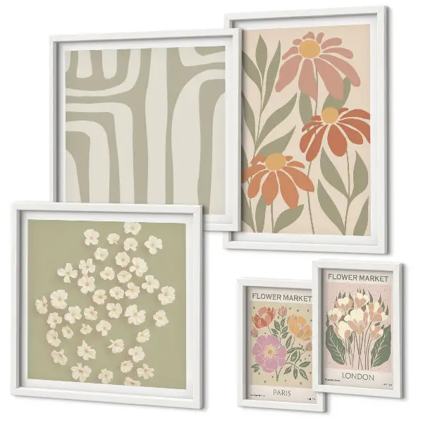 Set di 5 quadri con motivi floreali in stile boho di Londra e Parigi